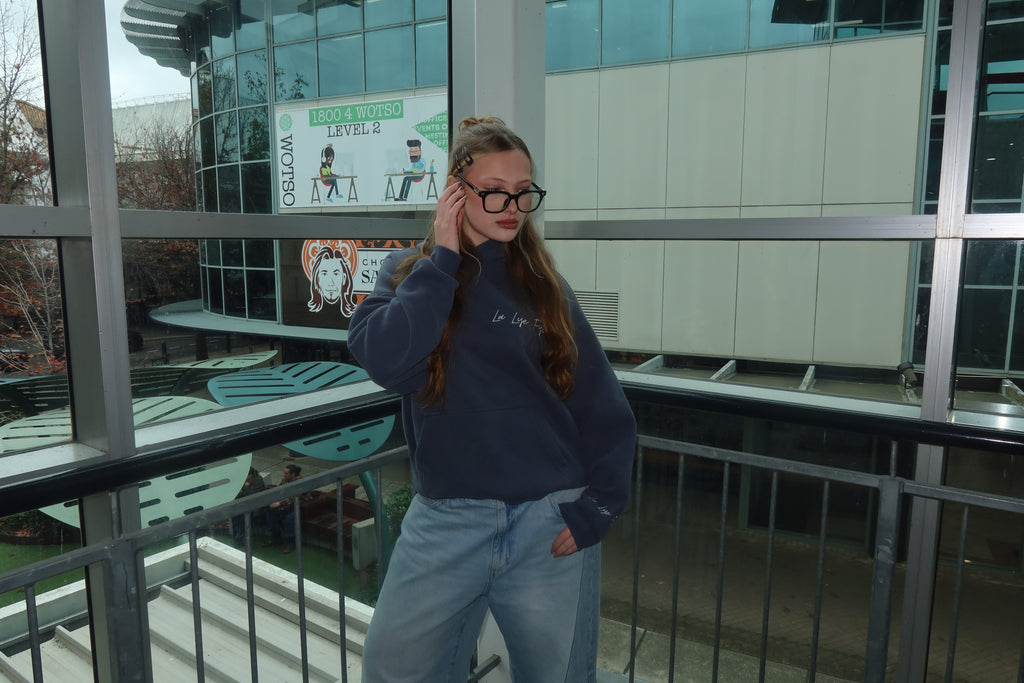 'Sonder' Embossed Dusty Blue Hoodie